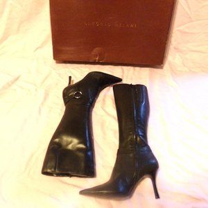 ANTONIO MELANI BLACK LEATHER BOOTS RHINESTONE TRIM NEW  8-1/2M